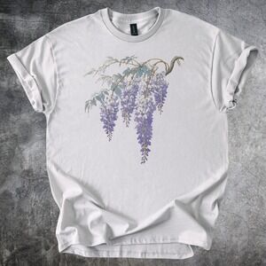 Botanical Cascade Graphic Tee Purple Flowers Nature Illustration